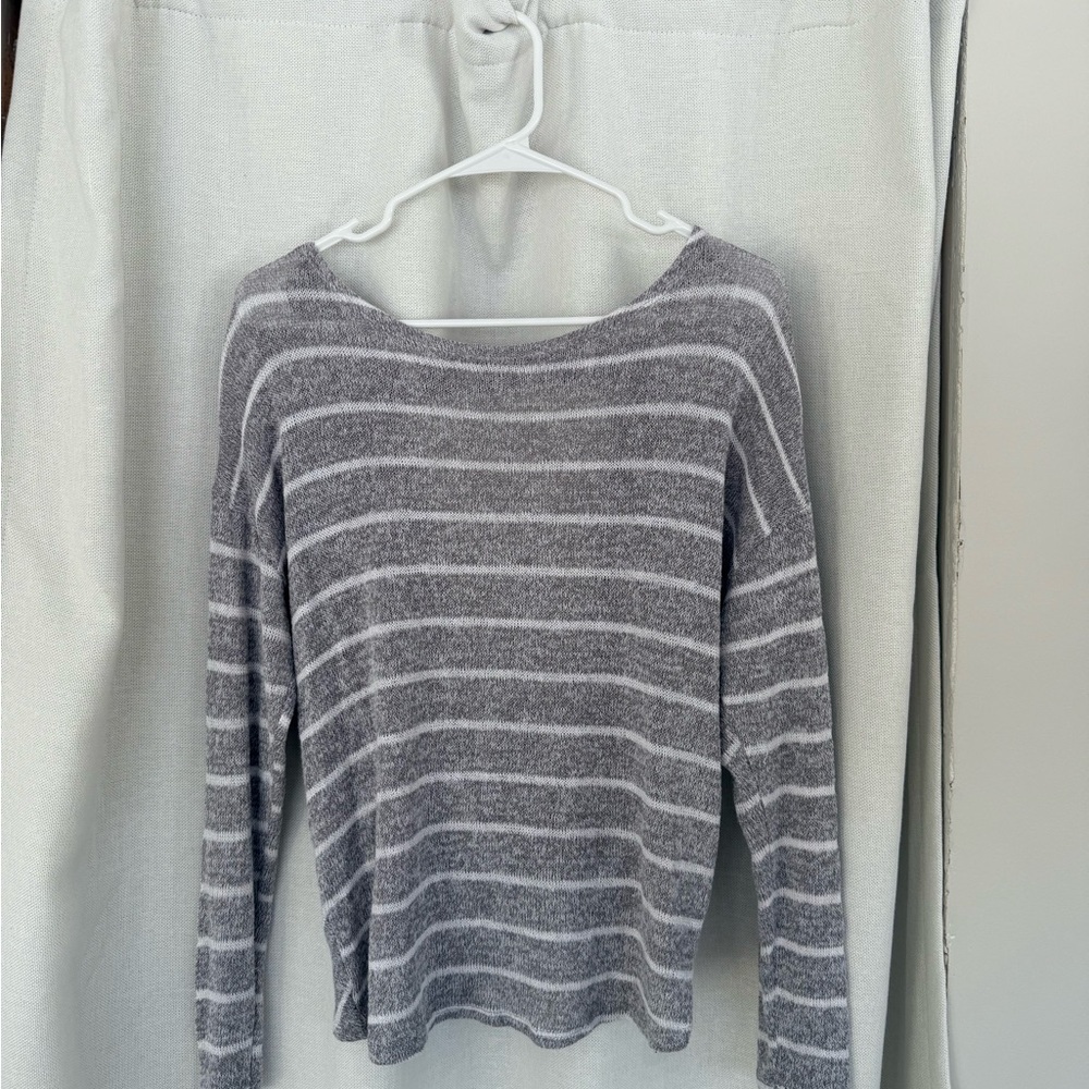 Gray and White Striped Sweater